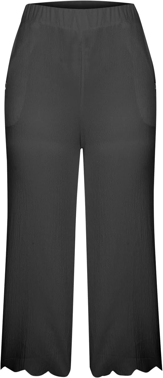 ZDRZK High Waisted Linen Pants for Women Summer 2023 Casual Wide Leg Pants with Pockets Loose Comfy Cropped Lounge Trousers