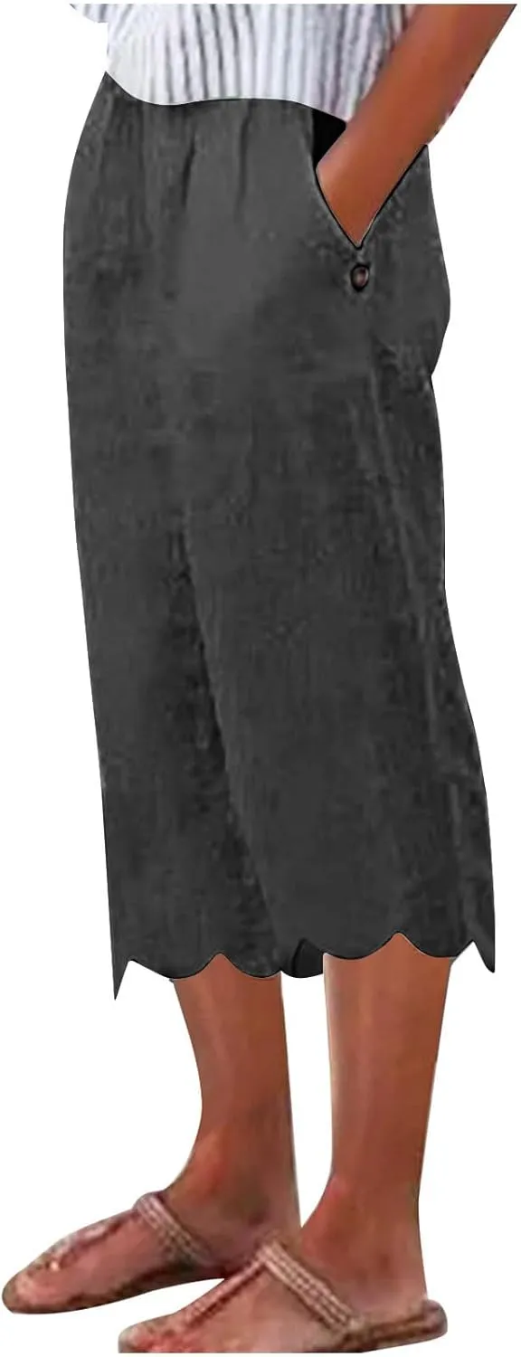 ZDRZK High Waisted Linen Pants for Women Summer 2023 Casual Wide Leg Pants with Pockets Loose Comfy Cropped Lounge Trousers